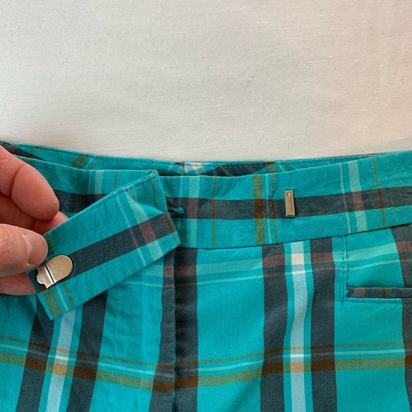 Theory Plaid Turquoise Plaid Shorts- Sz 4 - Picture 5 of 7